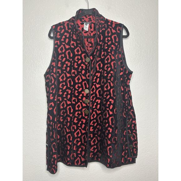 John Mark Reversible Black Red Animal Print Vest Buttons Size XL - Picture 1 of 11